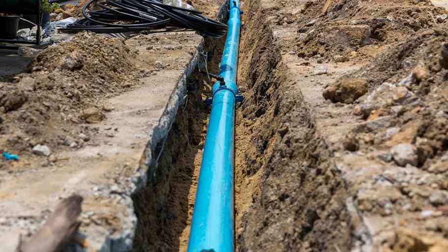 Construction site with new Water Pipes in the ground