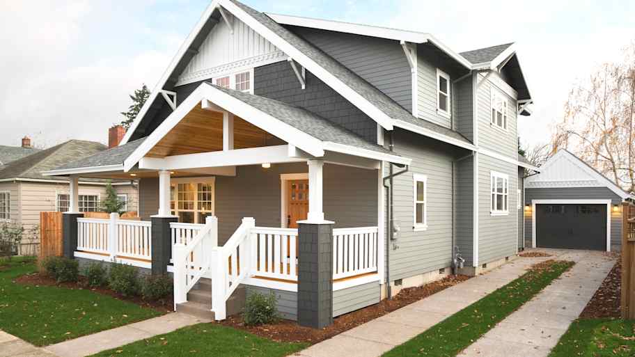 House in Portland with fiber cement siding and a front porch