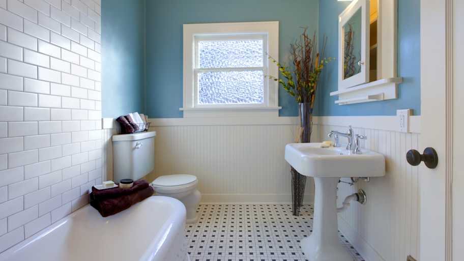 blue and white bathroom