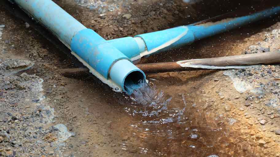 Close-up of a broken main water line