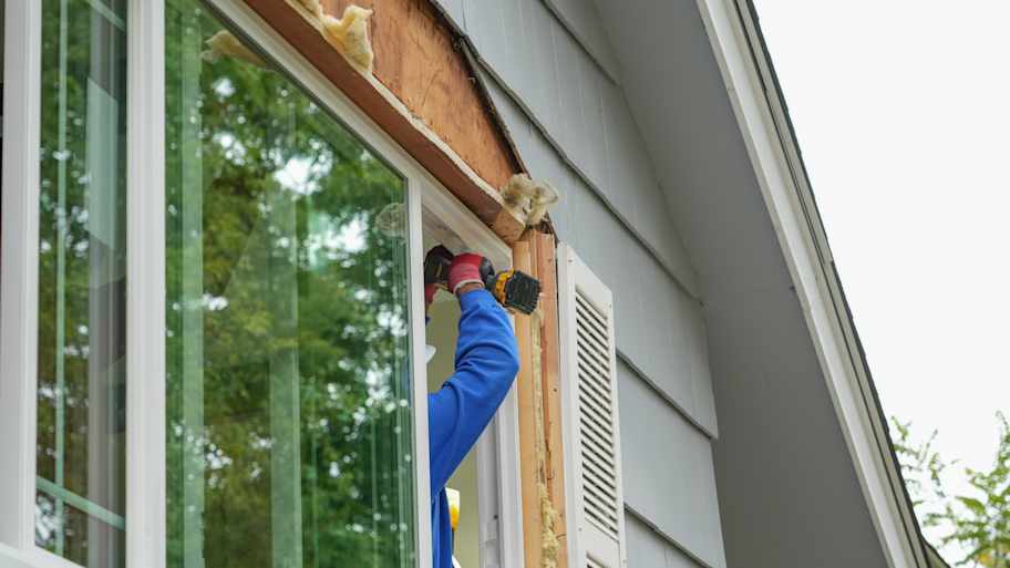 Worker replacing window
