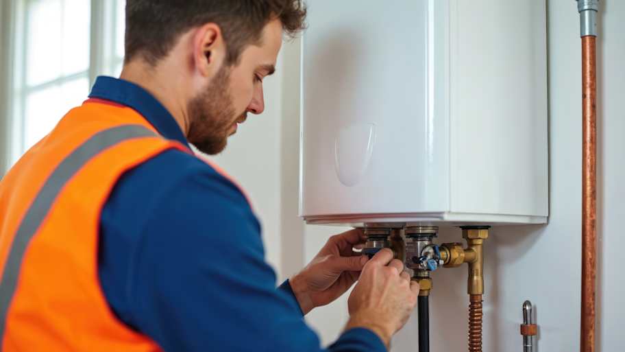 worker installing furnace 