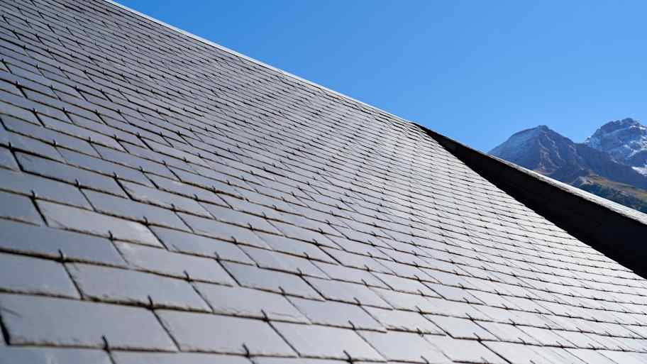 Close-up of a roof with slate shingles 