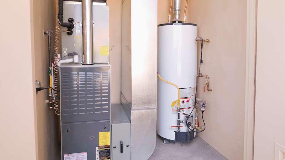 Hot water heater and furnace in basement
