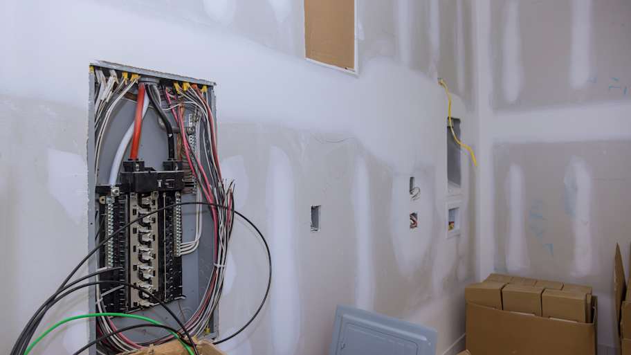 Circuit breakers and wire in control panel