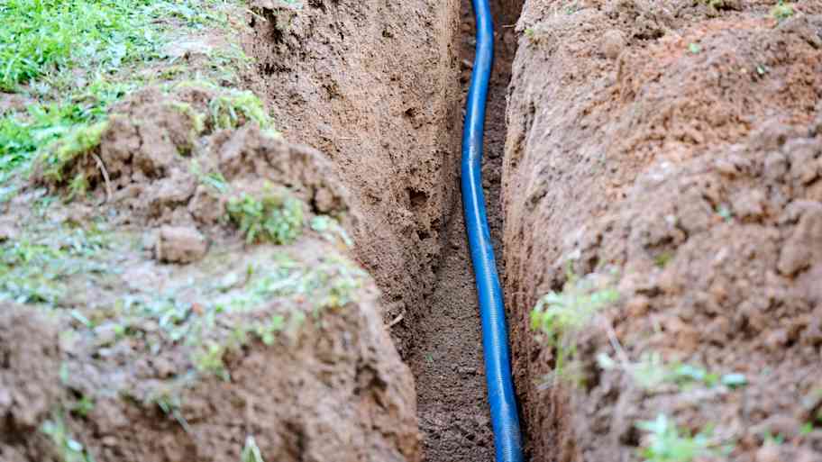 Main water pipe installed in a trench  