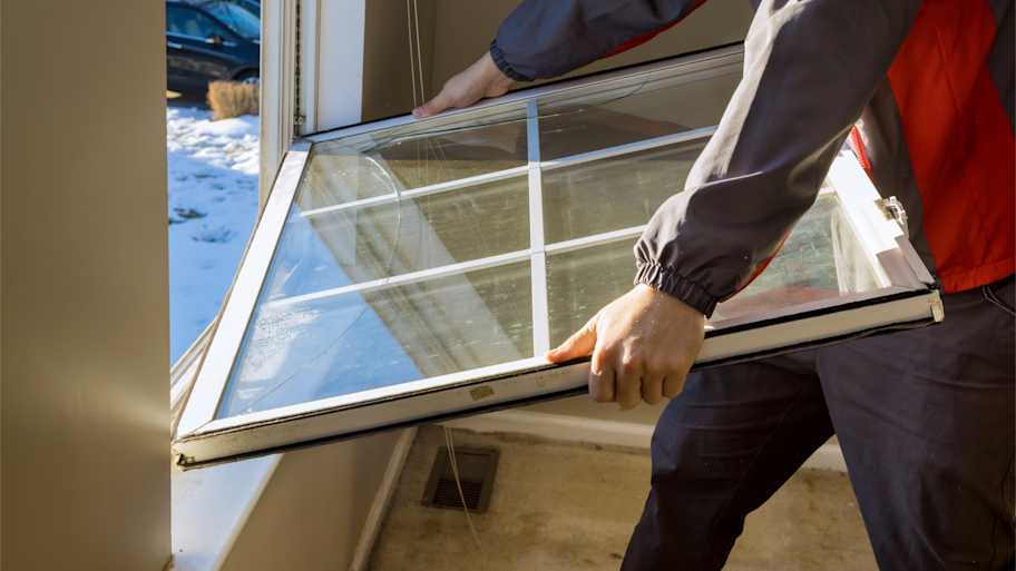 A worker installing a window 