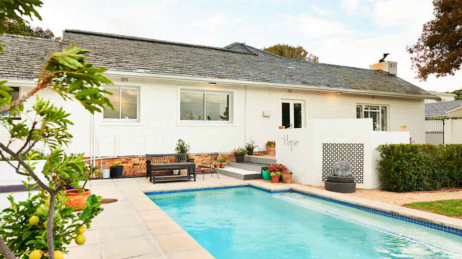 Swimming pool and patio in the backyard 