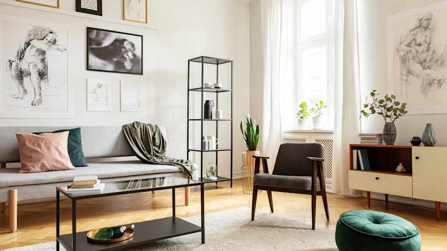 living room with gallery wall