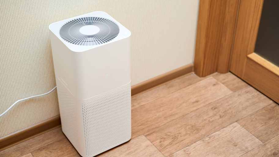White air purifier in an apartment