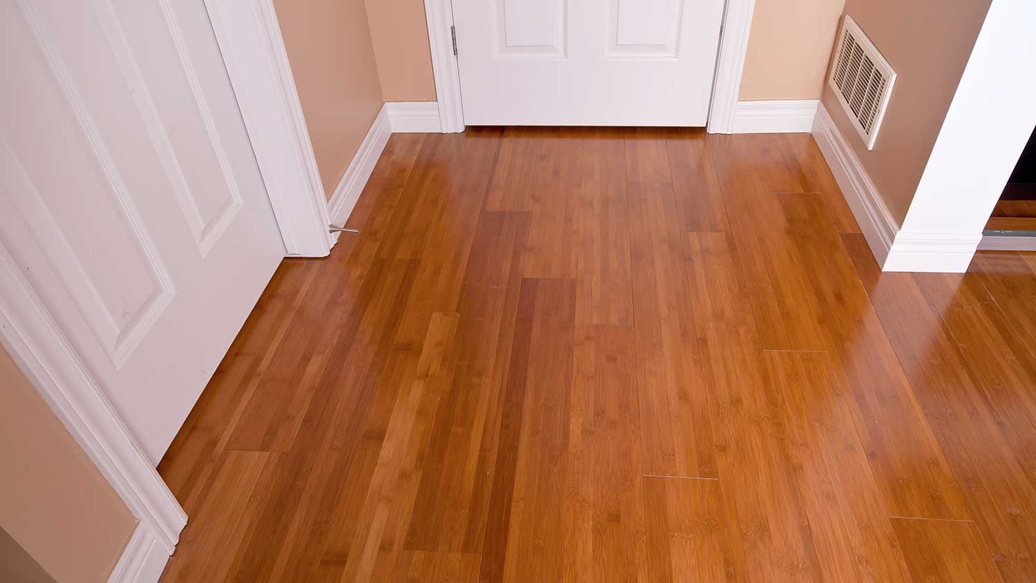 Bamboo flooring planks installed in the hallway