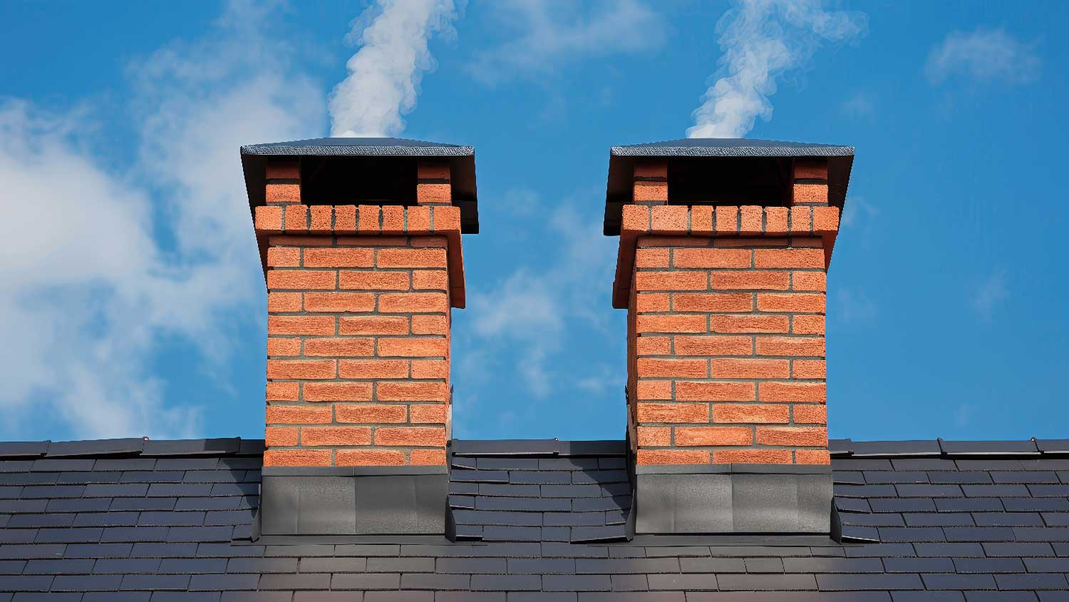 A double brick chimney with flashing