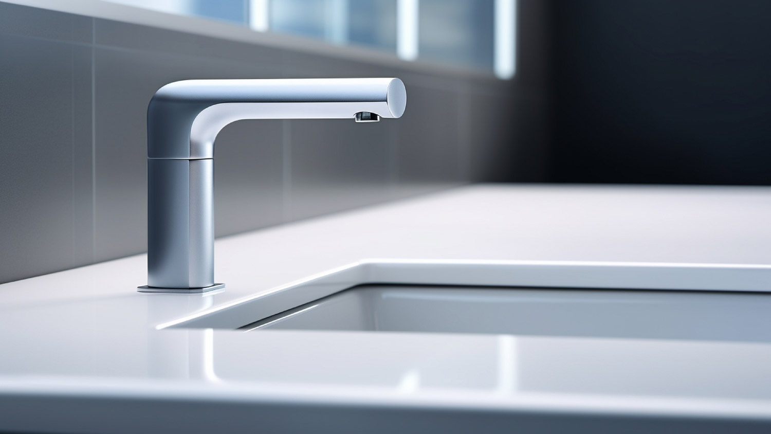 Close-up of a modern touchless faucet