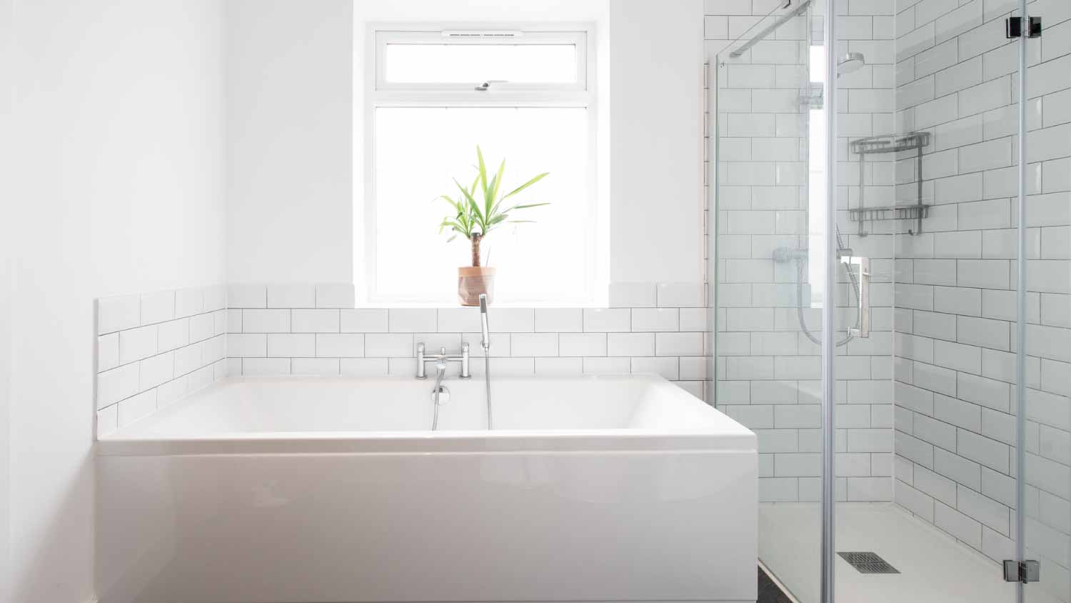 A bathroom with a shower and bathtub