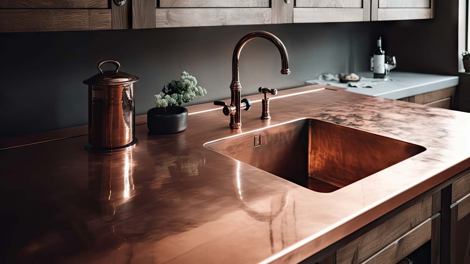 Copper countertop and a kitchen sink