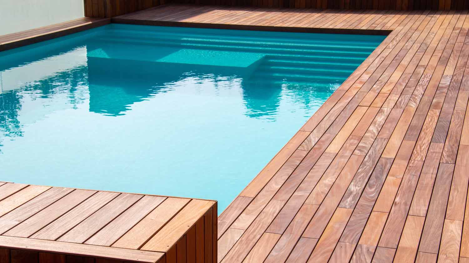 stained wood pool deck