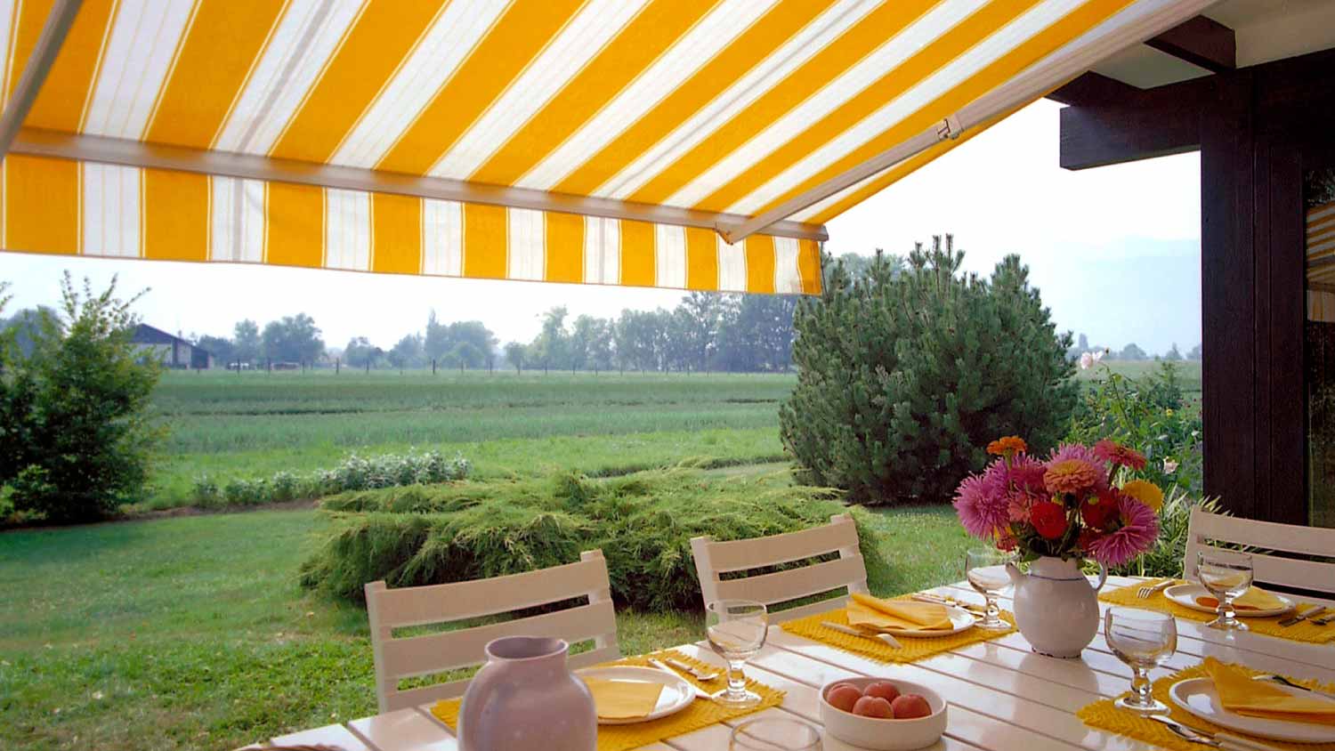 A yellow patio awning
