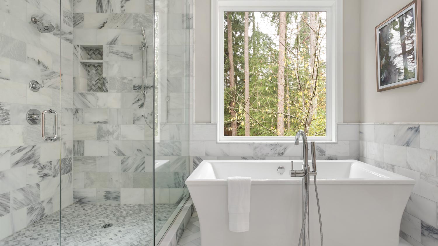 Bathroom with bathtub and shower