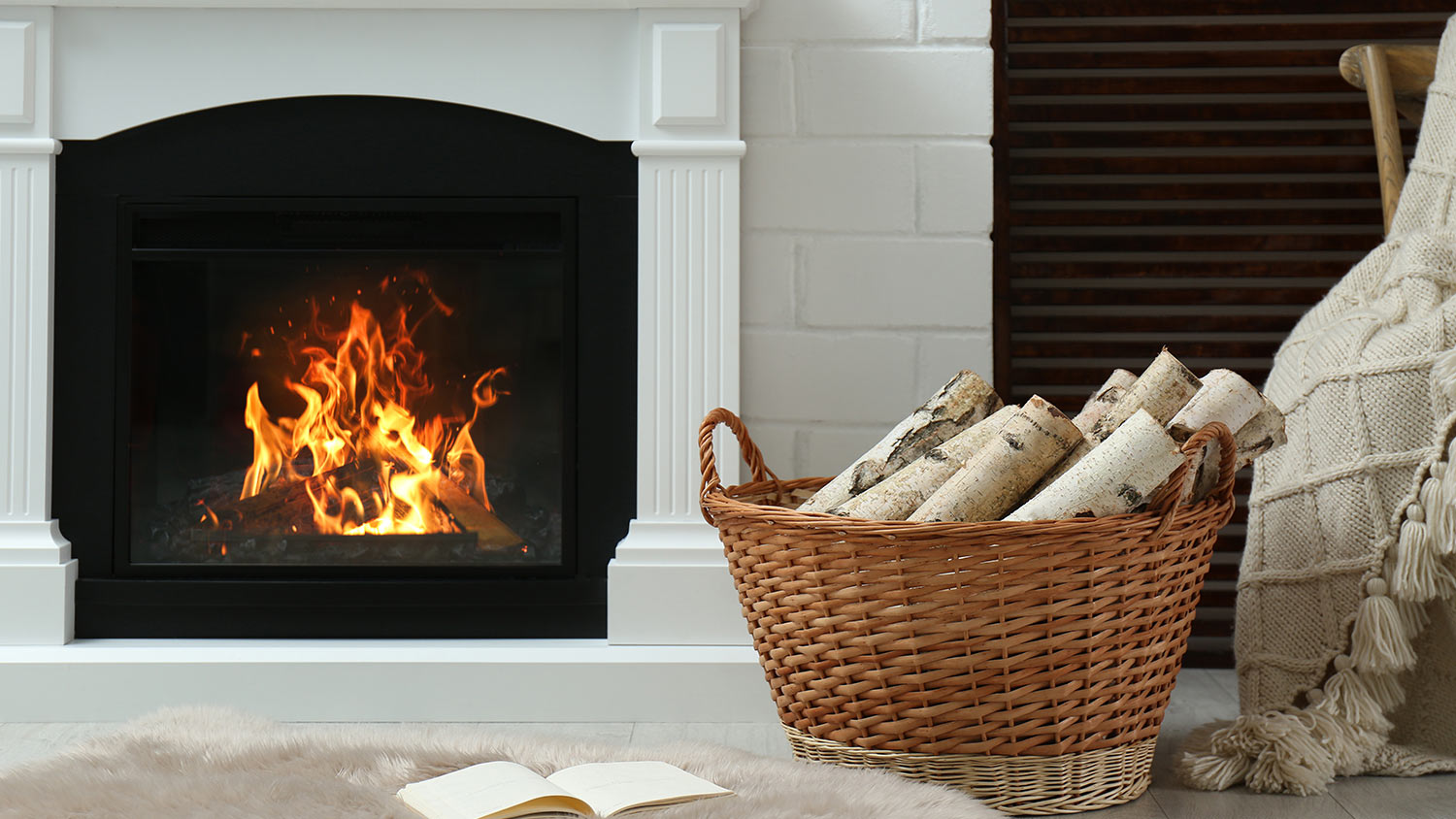 Fireplace burning indoors