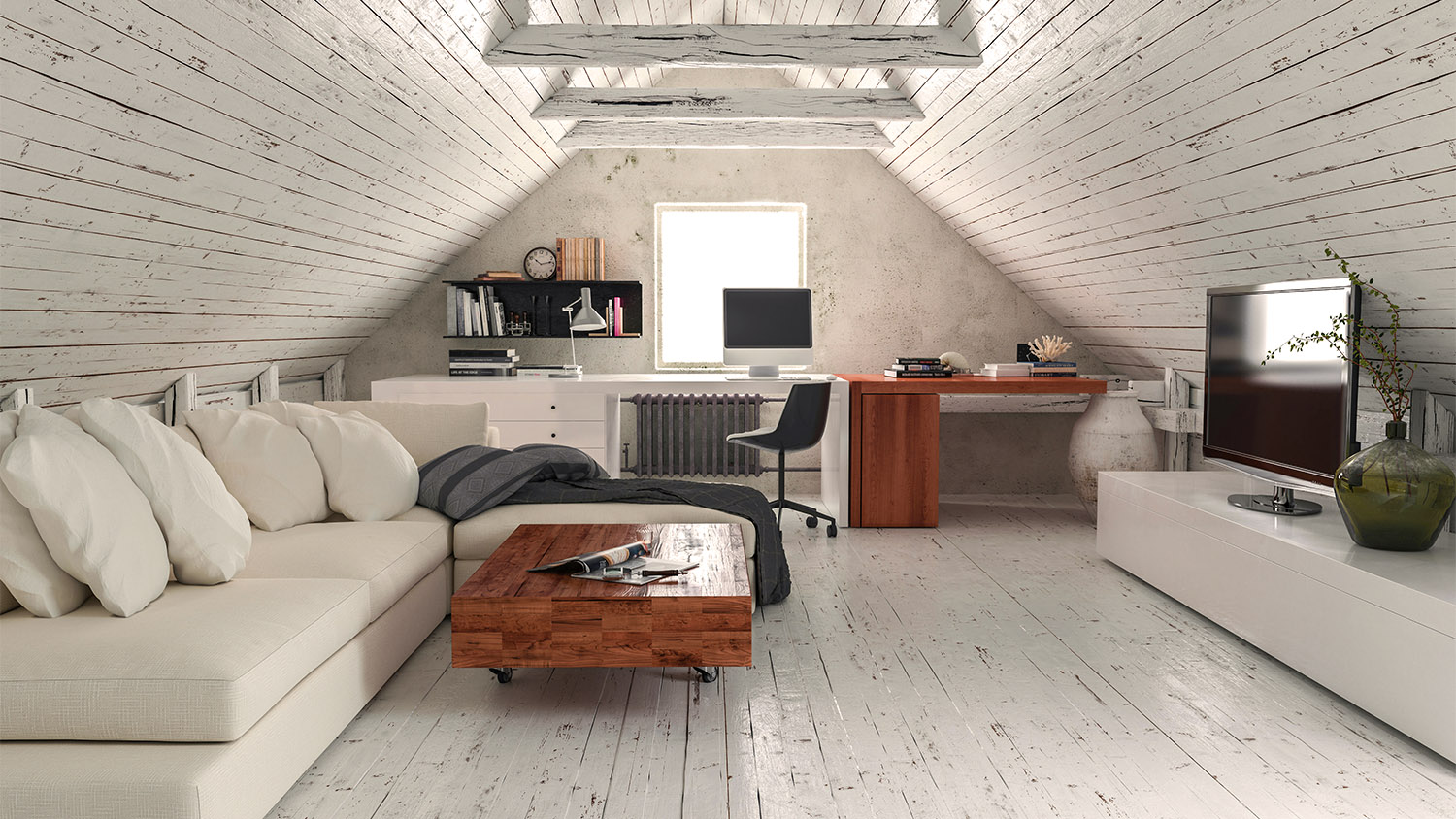 white furnished home interior attic