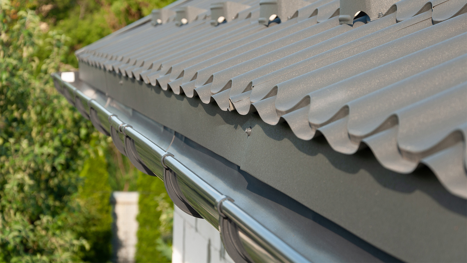 close of grey zinc gutters