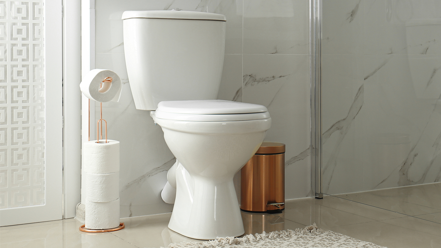 closed toilet in bathroom