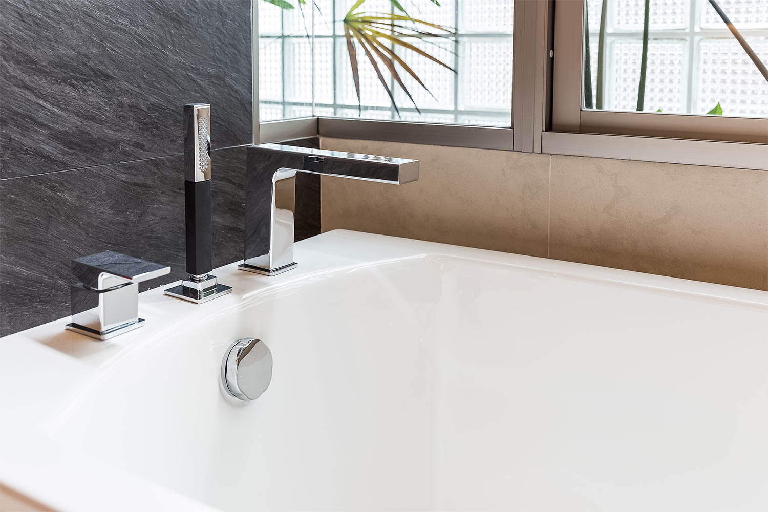 close up beige bathtub