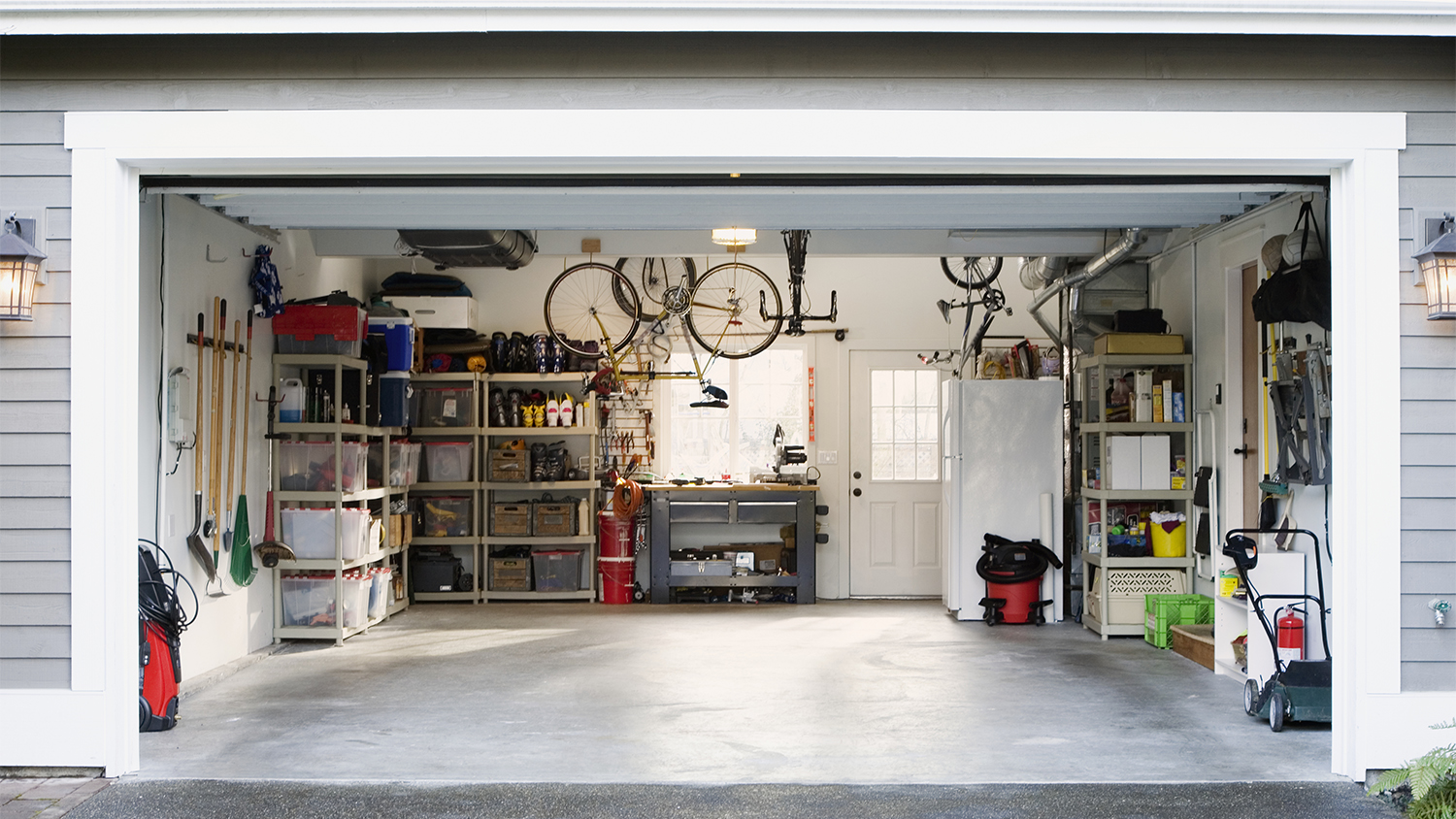 neat garage with door open