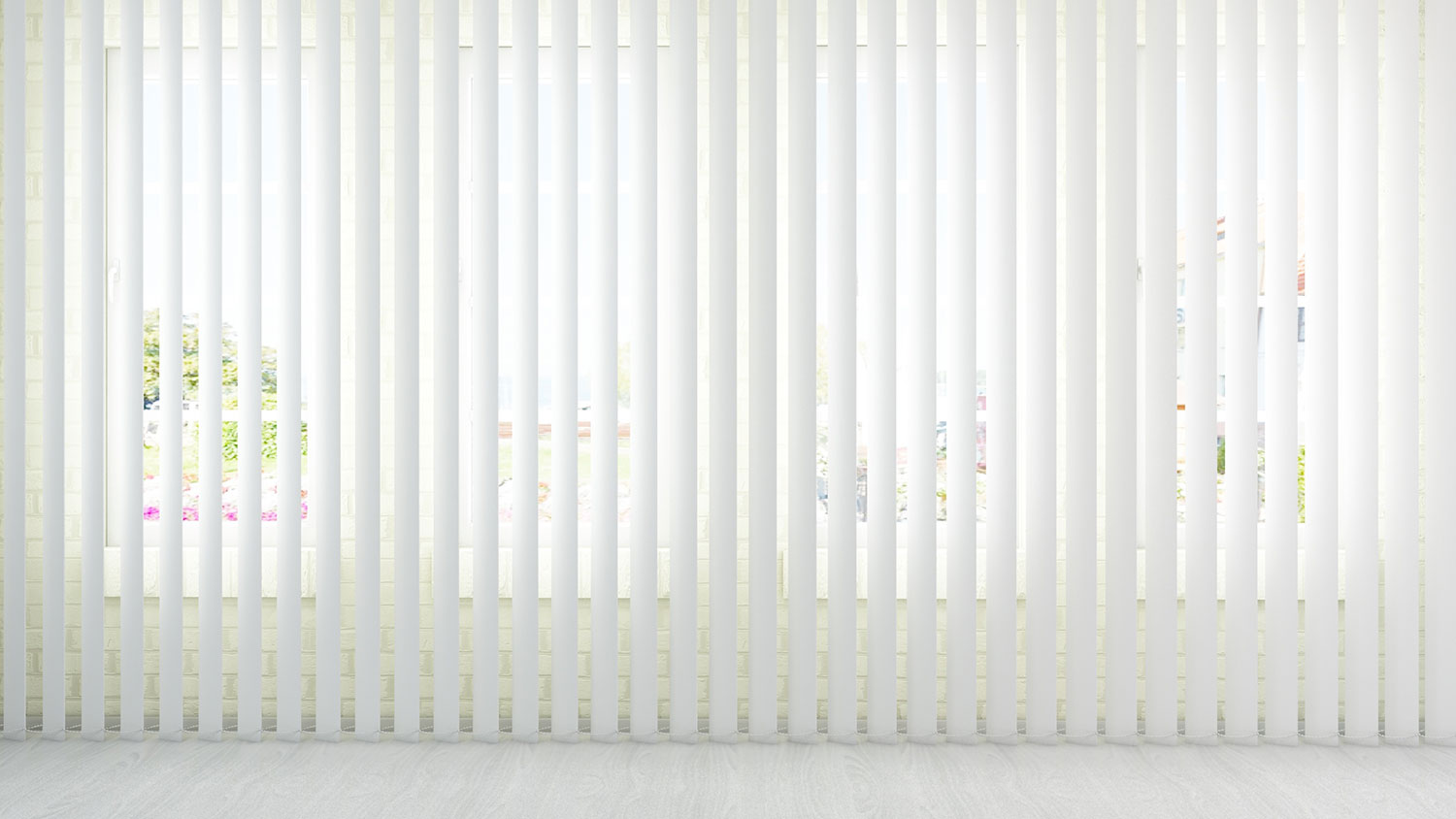 Room with white vertical blinds
