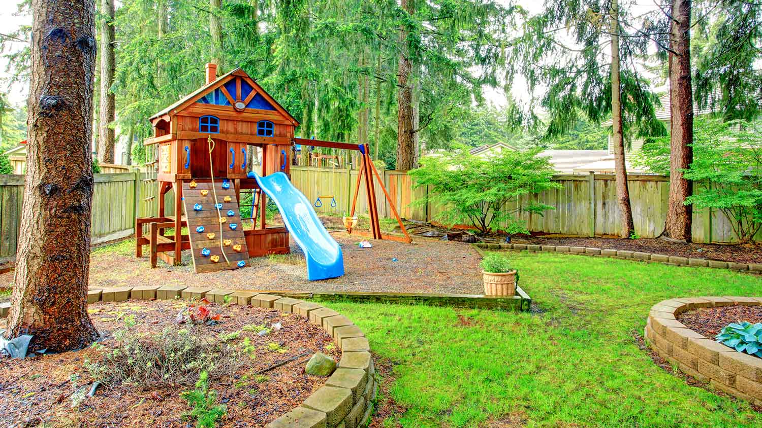 Backyard with playground for kids