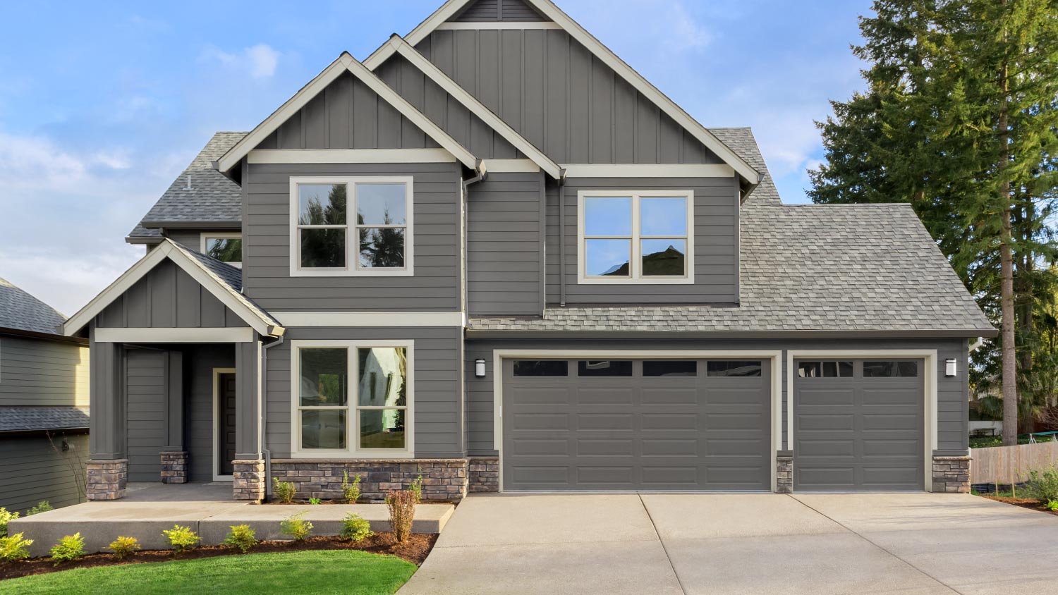 A residential home with tinted windows