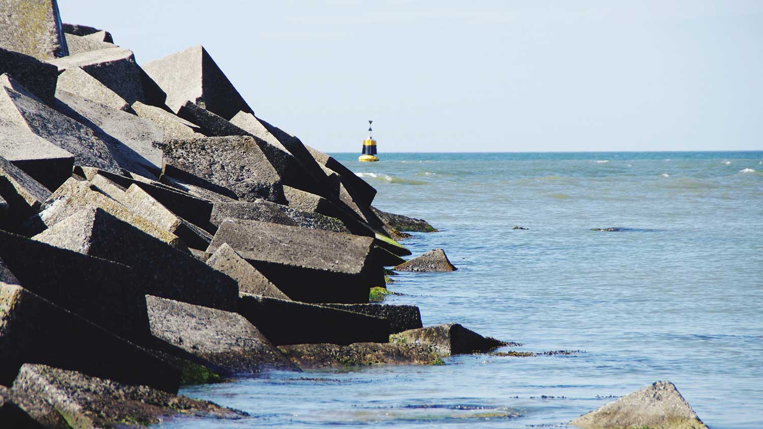 Closeup of riprap rock seawall