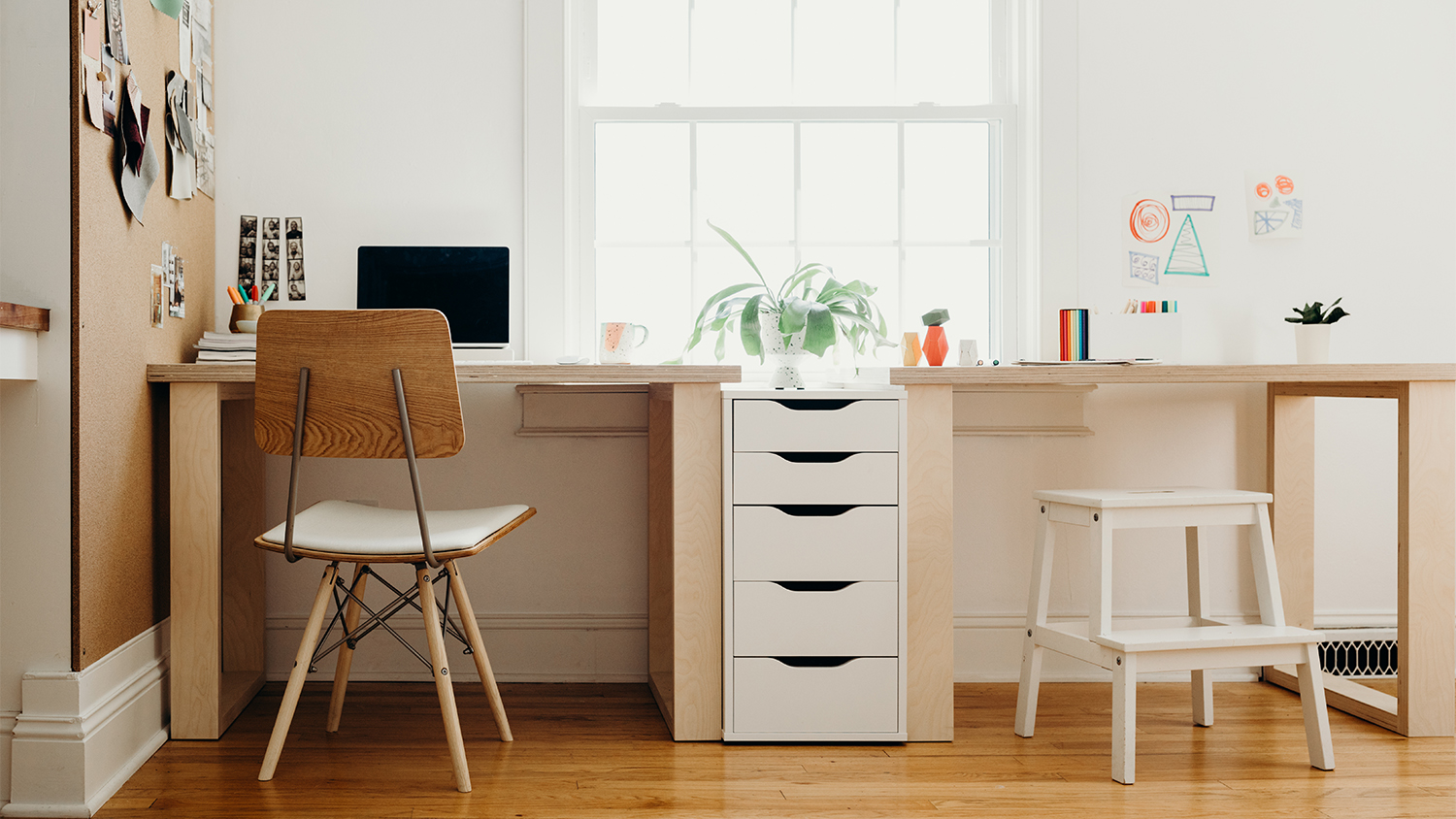 home office desk with drawer space