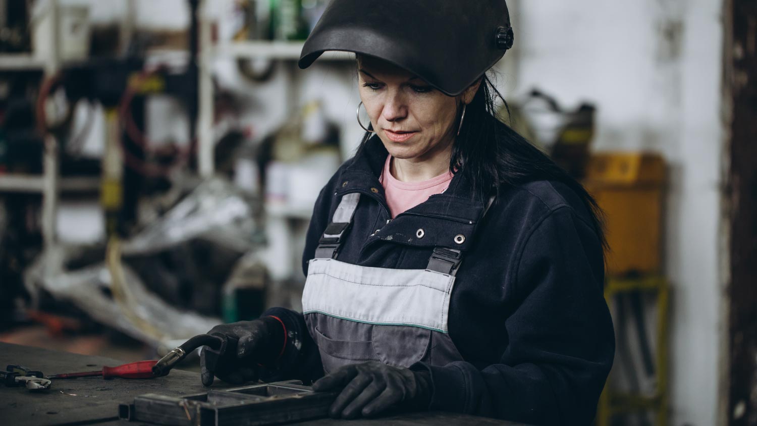A woman welder working