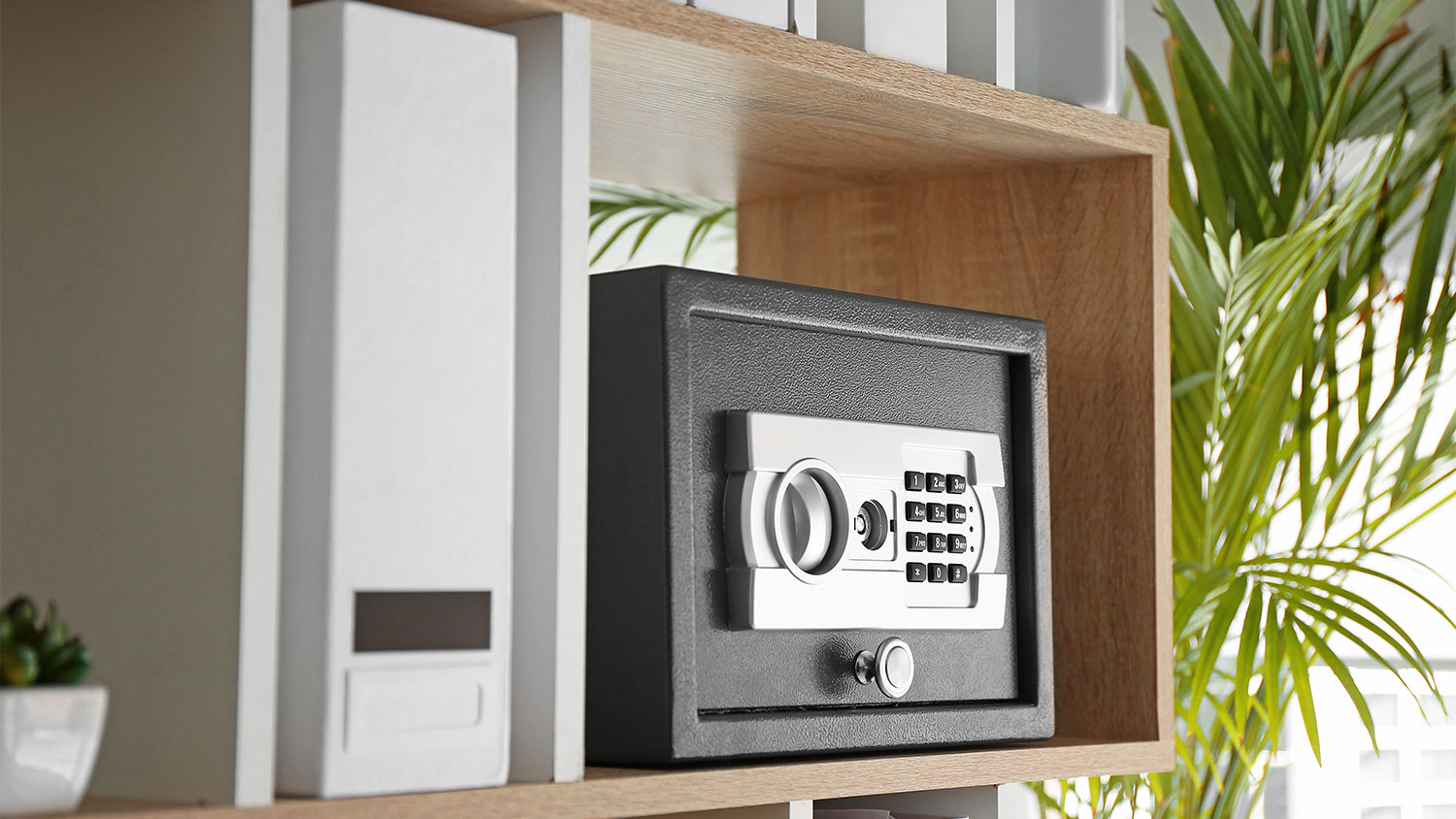 Safe box on bookshelf