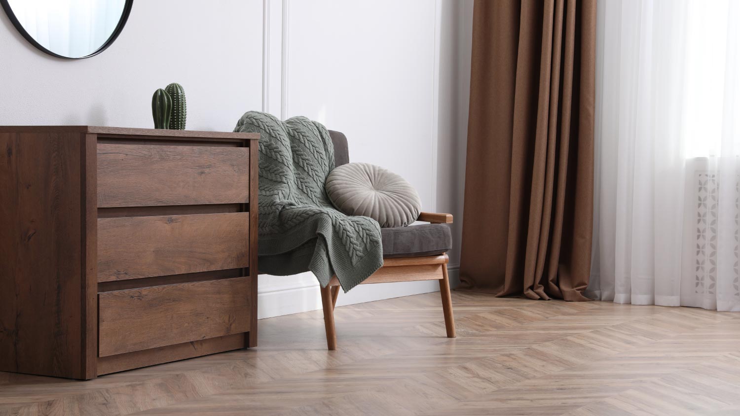 Linoleum flooring in room with sofa