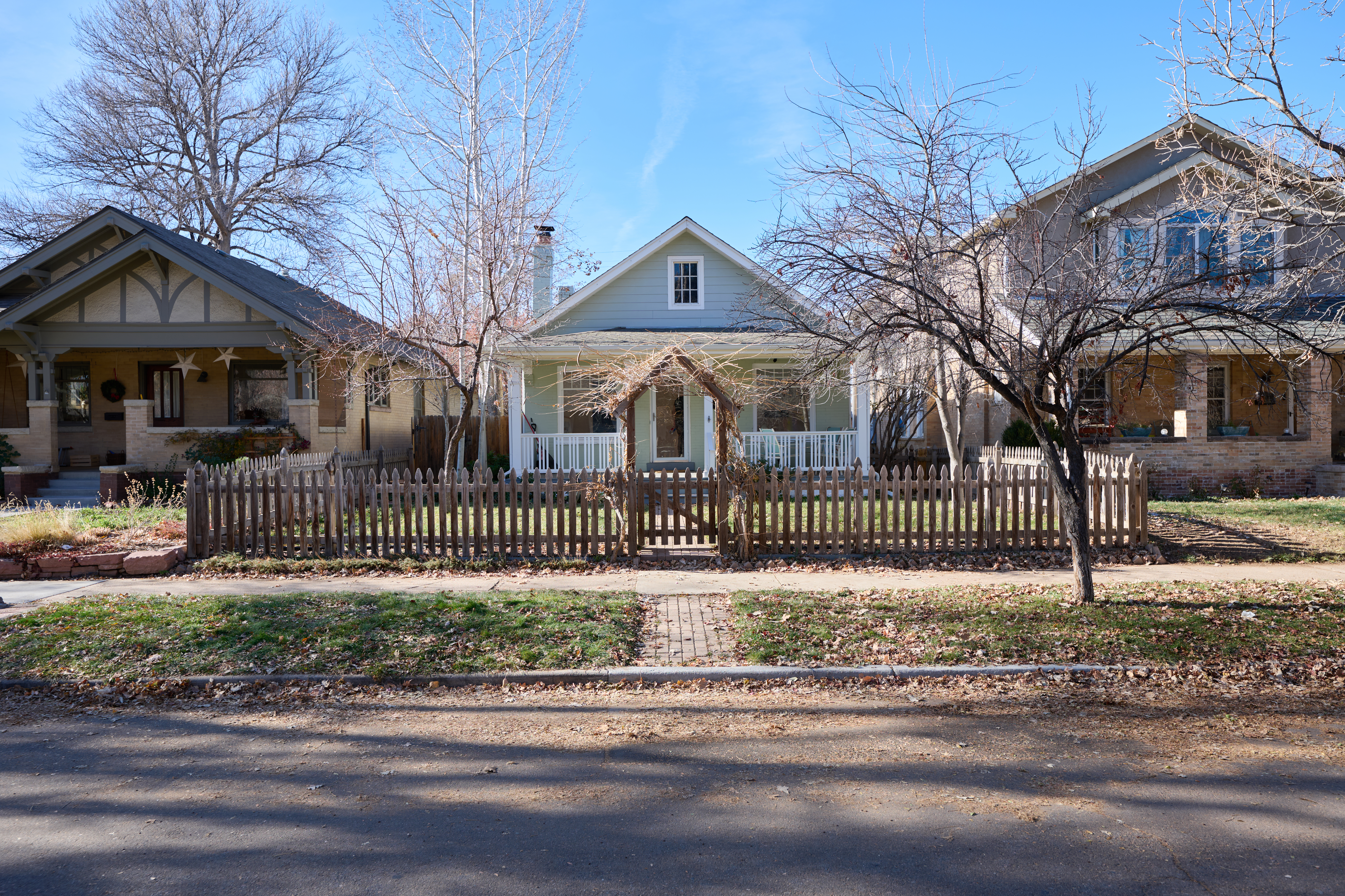 Exterior of three houses. 
