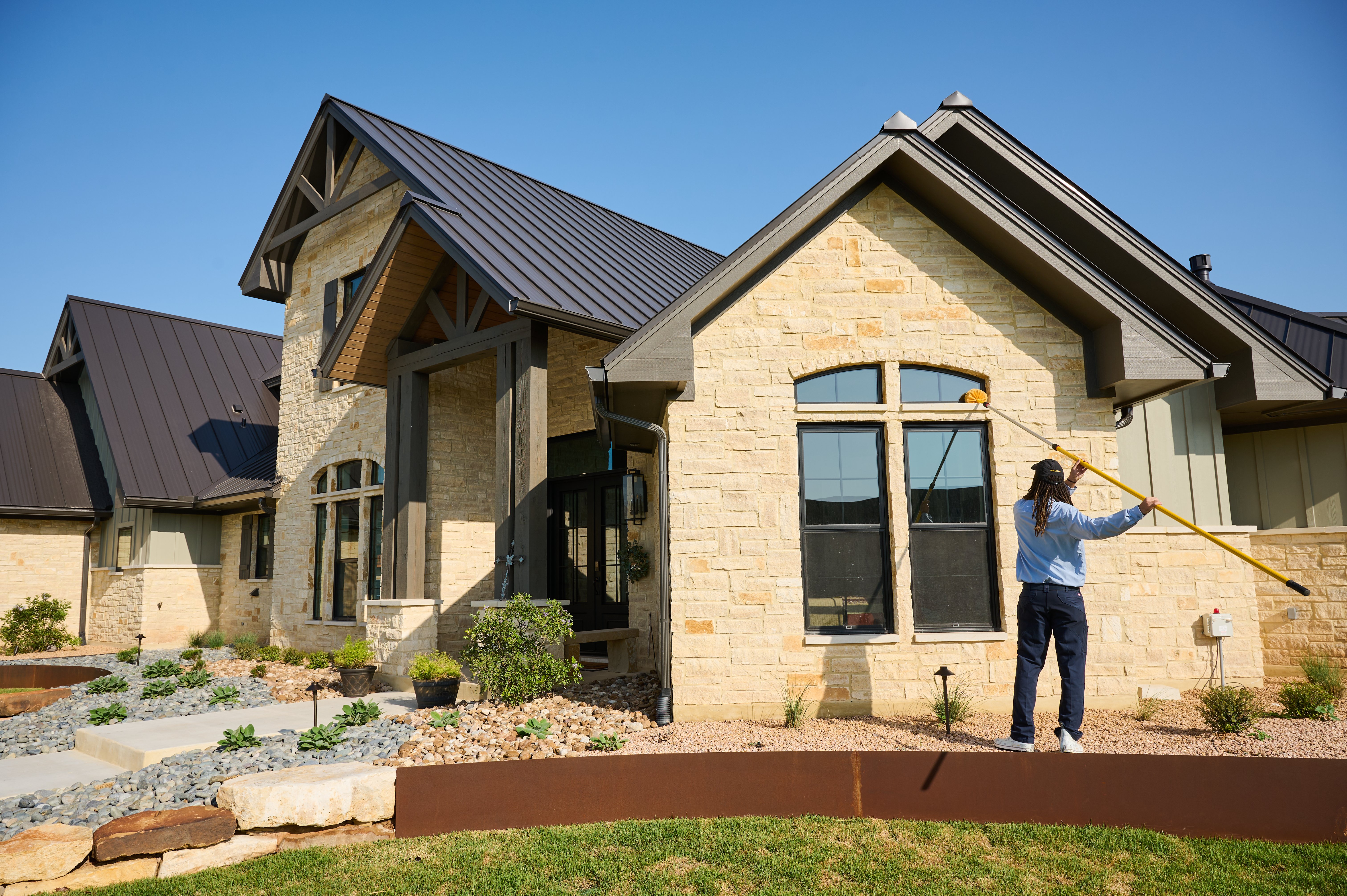 Exterior of a house being cleaned