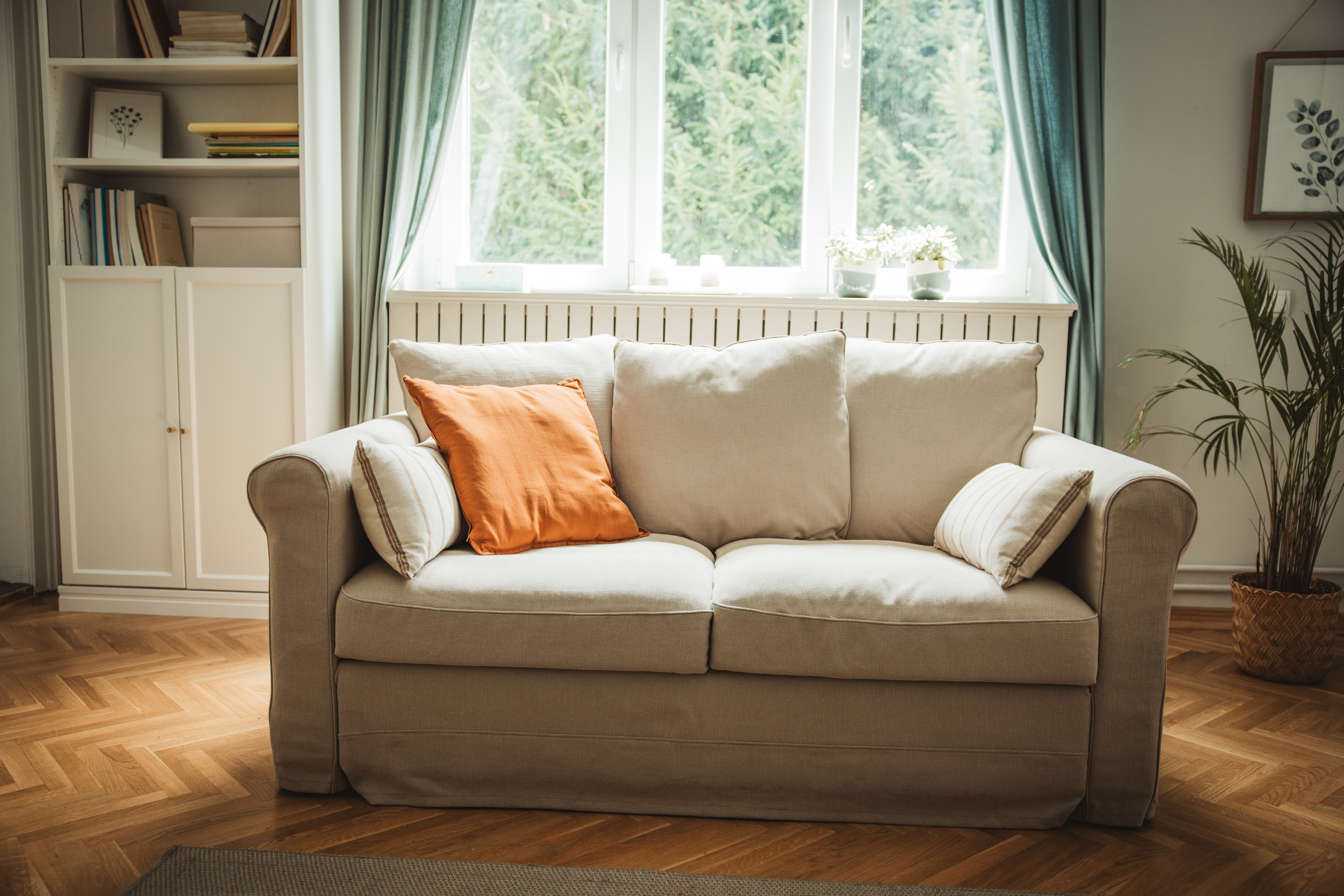 Beige sofa in living room
