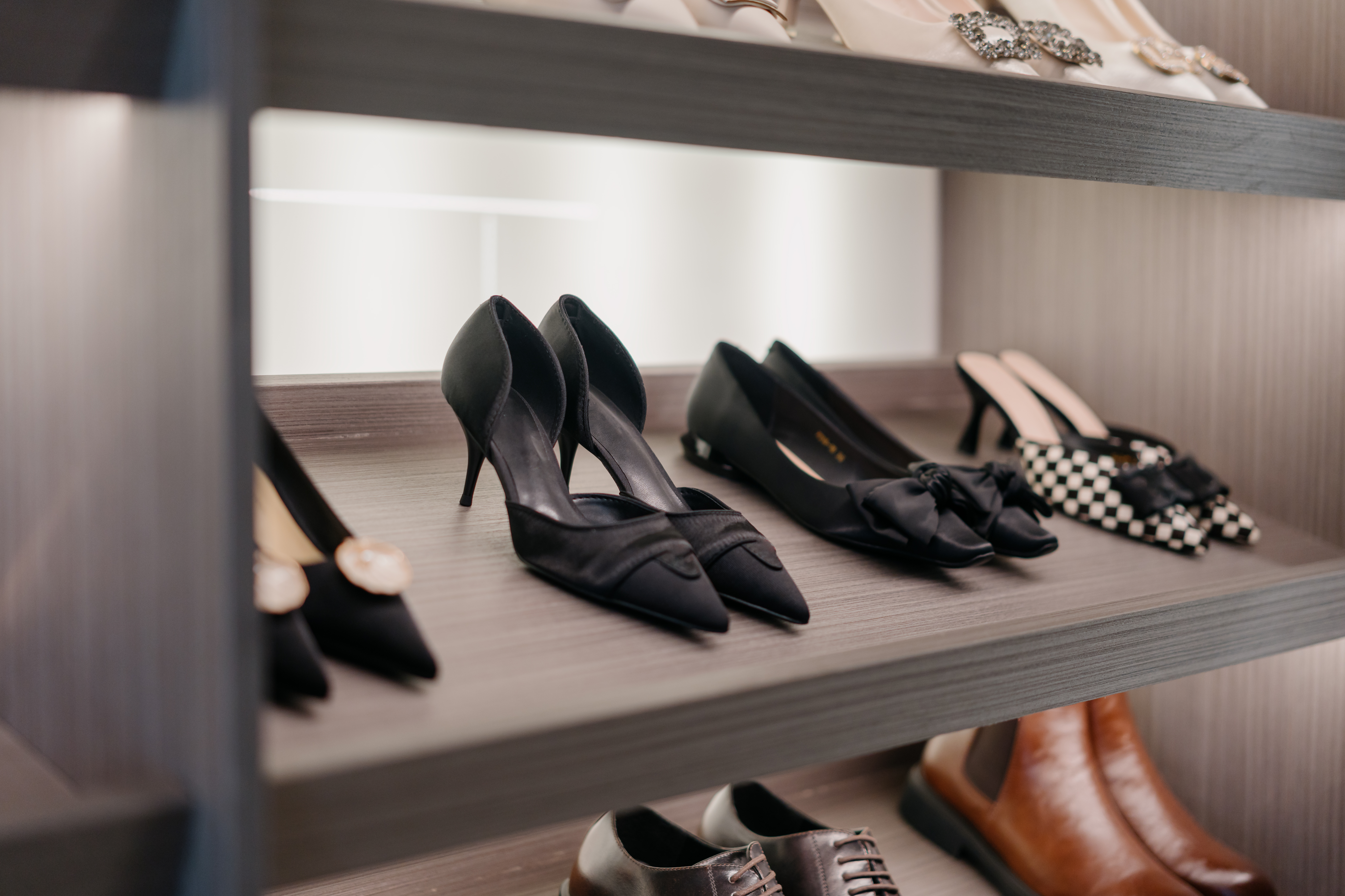 A shoe rack with LED lighting