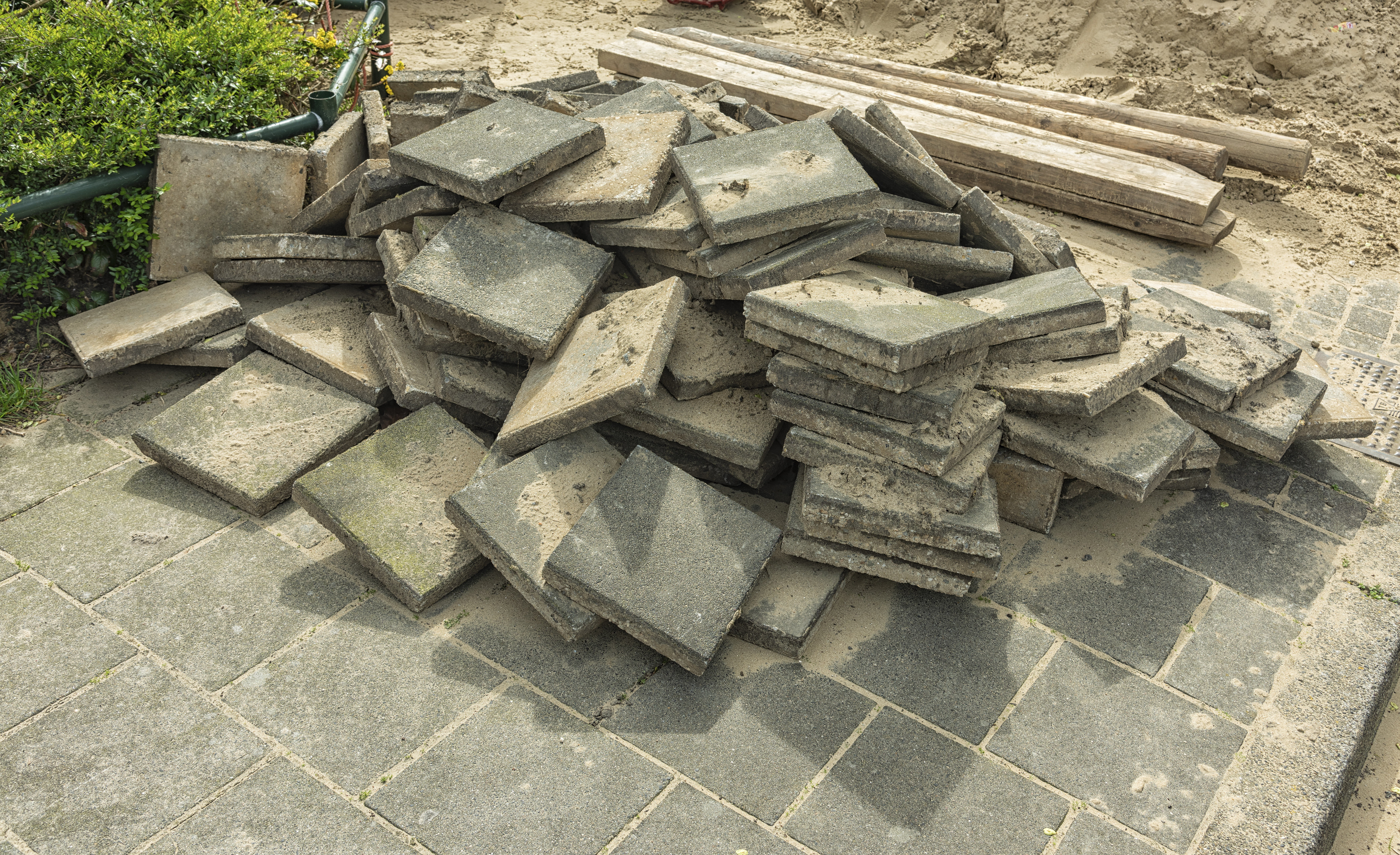 Pile of concrete paving slabs
