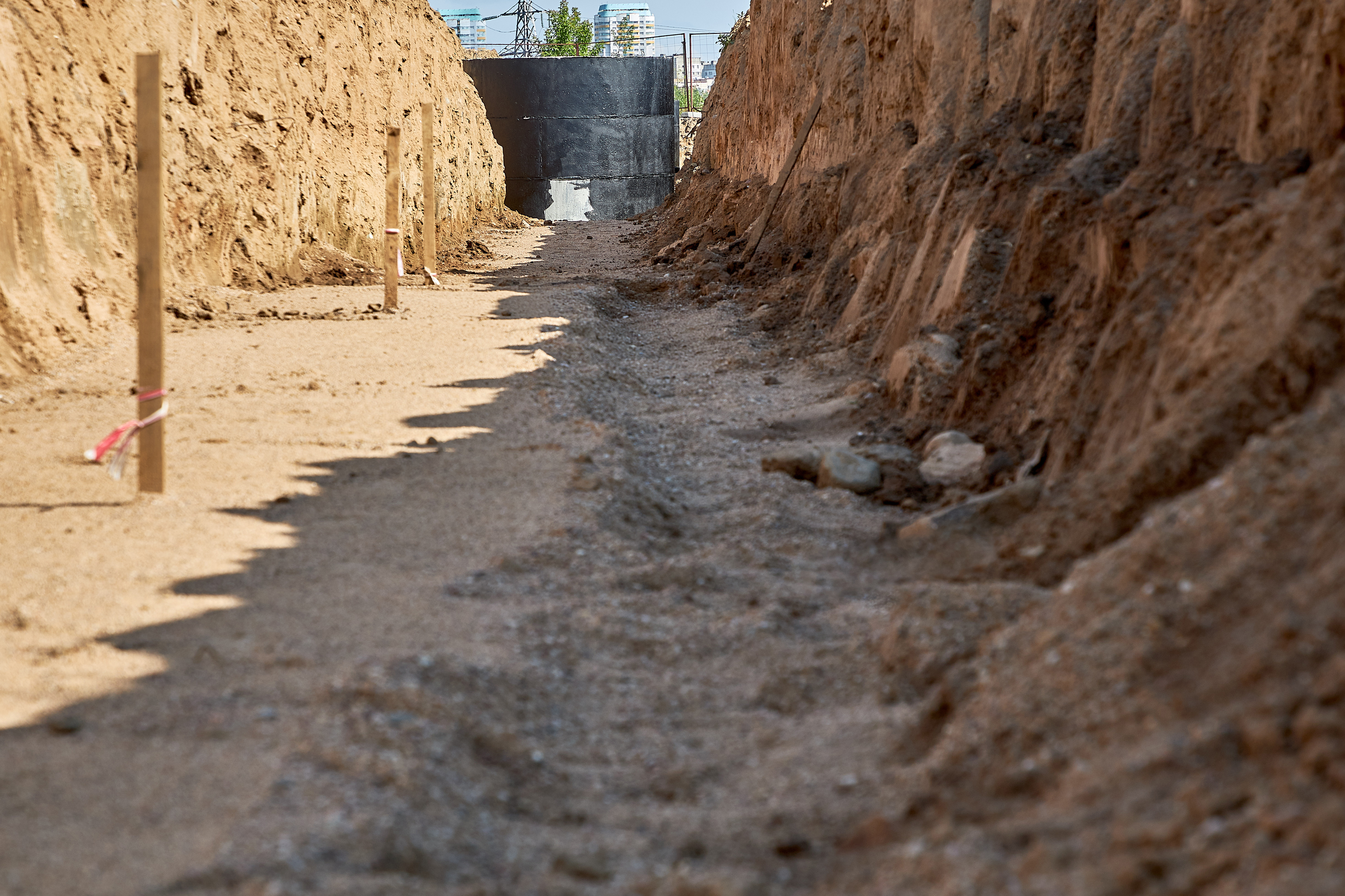 Trench for laying water pipes
