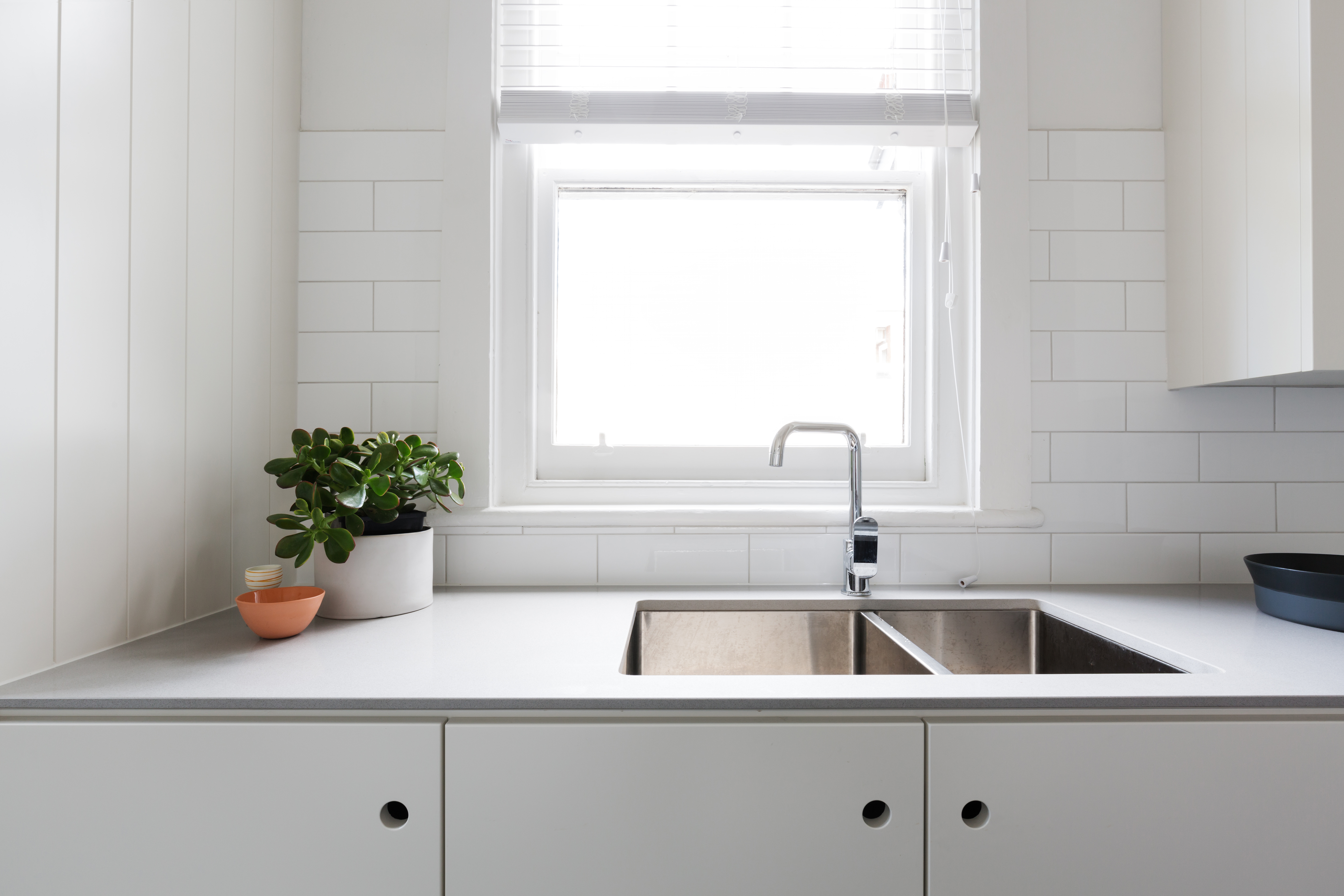 Window with vinyl frame installed in the kitchen