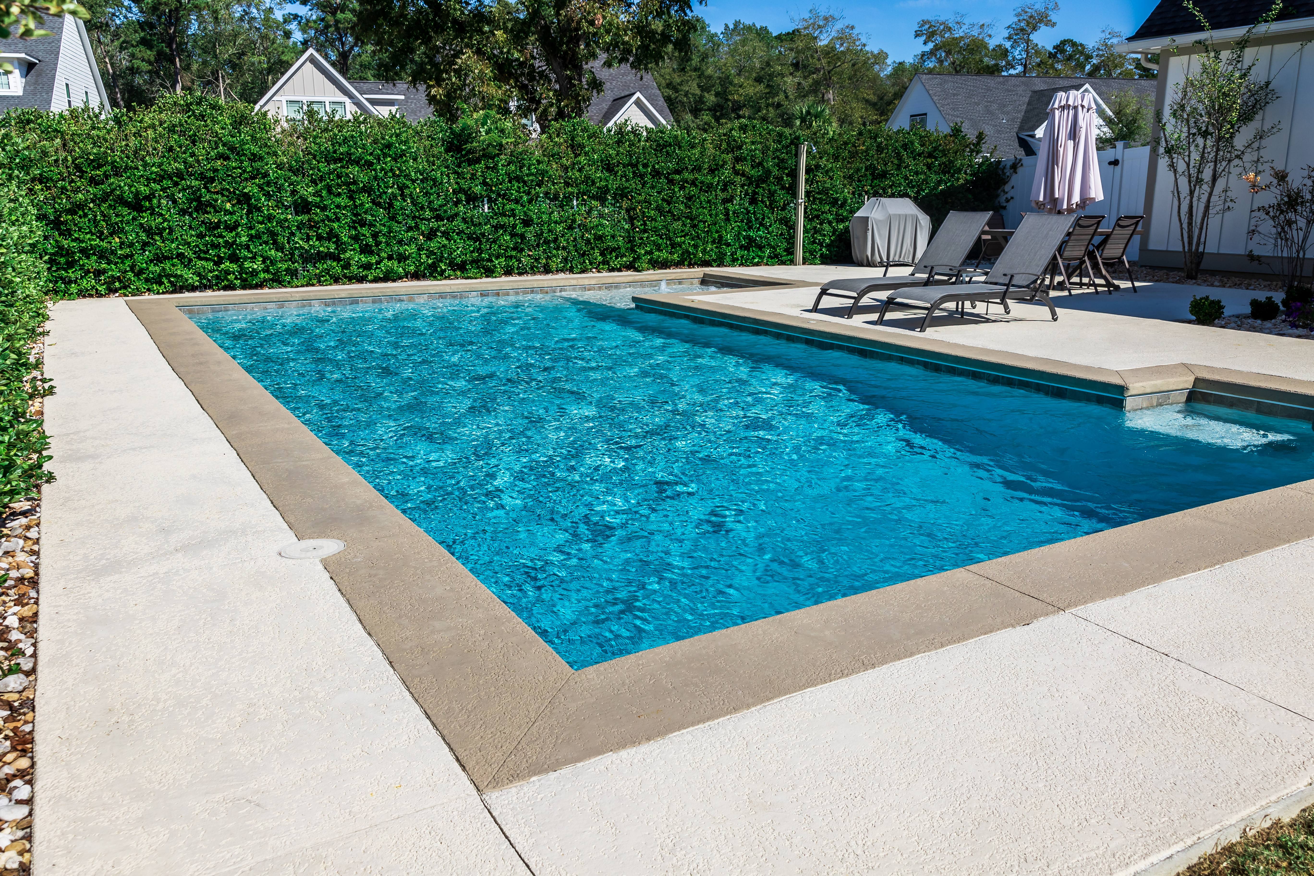 Pool liner installed in a rectangular in-ground pool