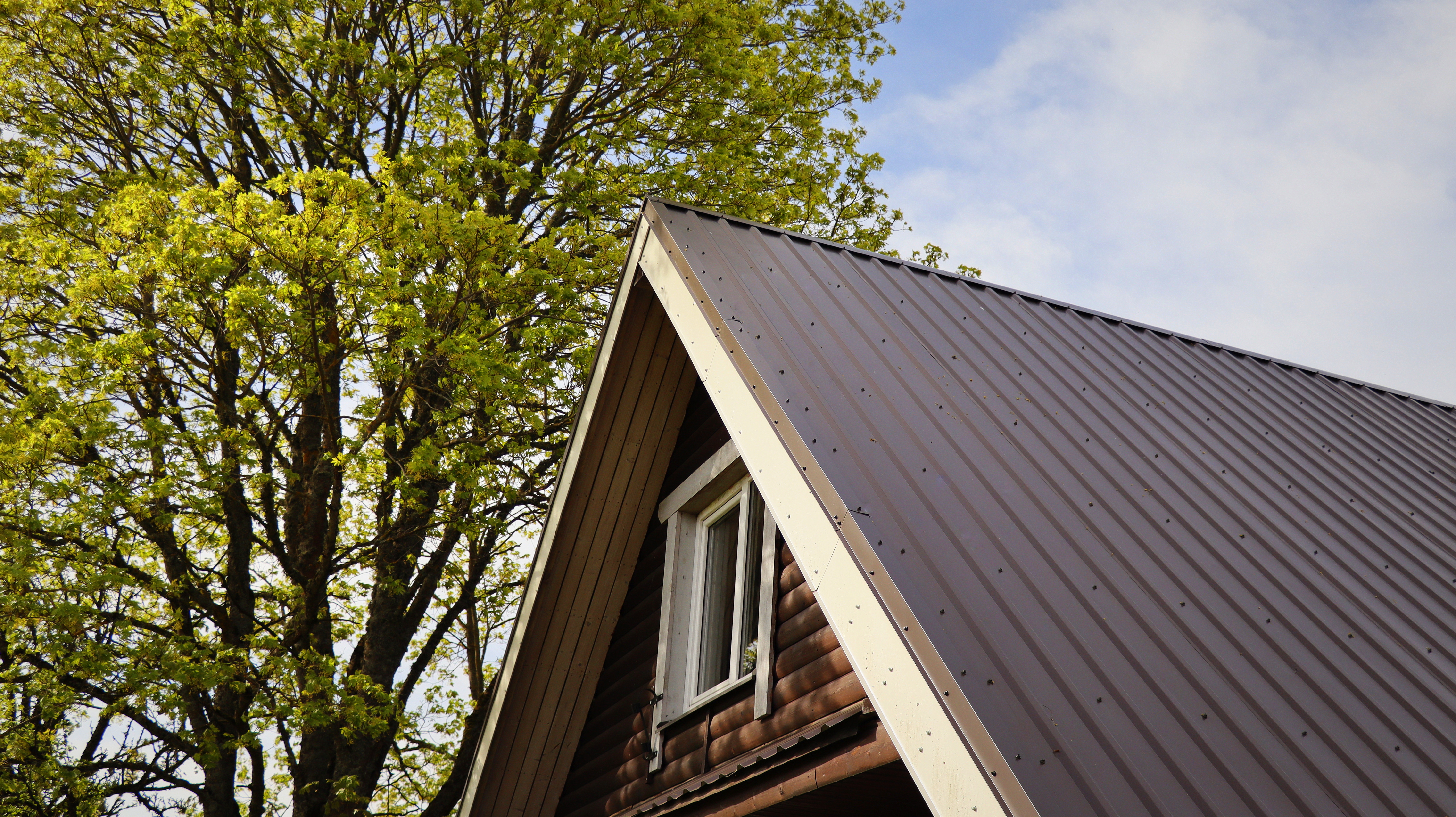 Brown metallic roof of house 
