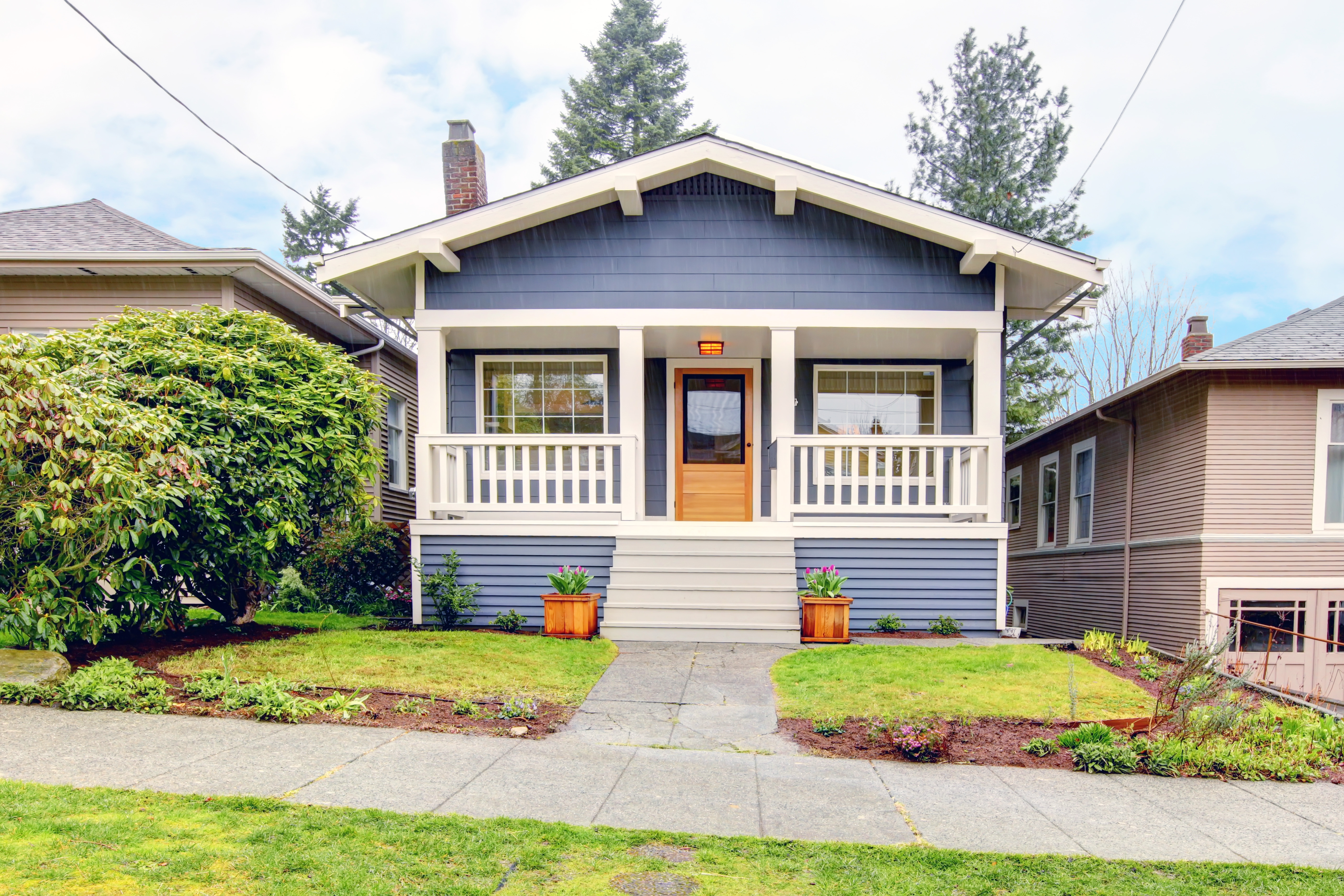 Seattle craftsman bungalow on a rainy day