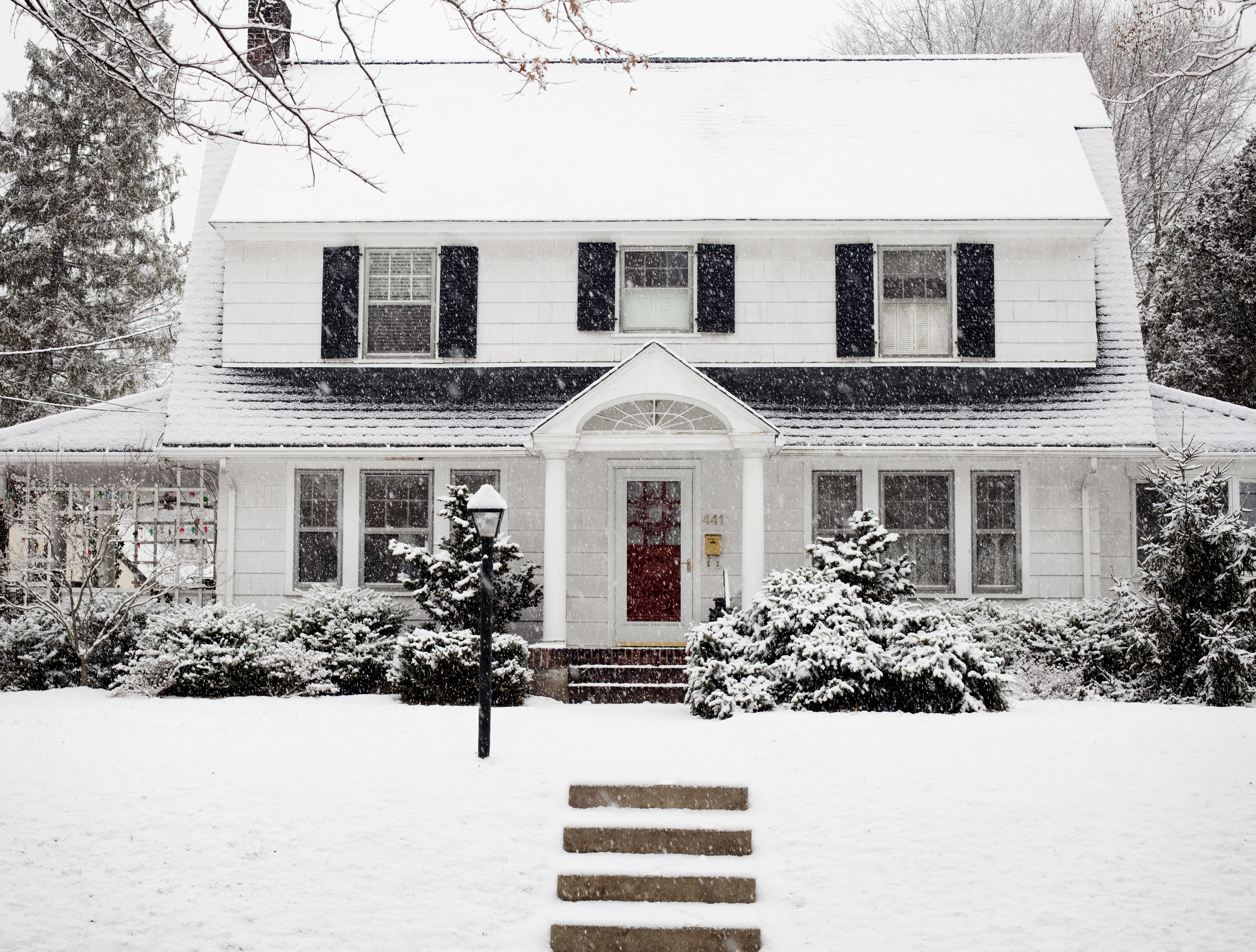 White house with snow