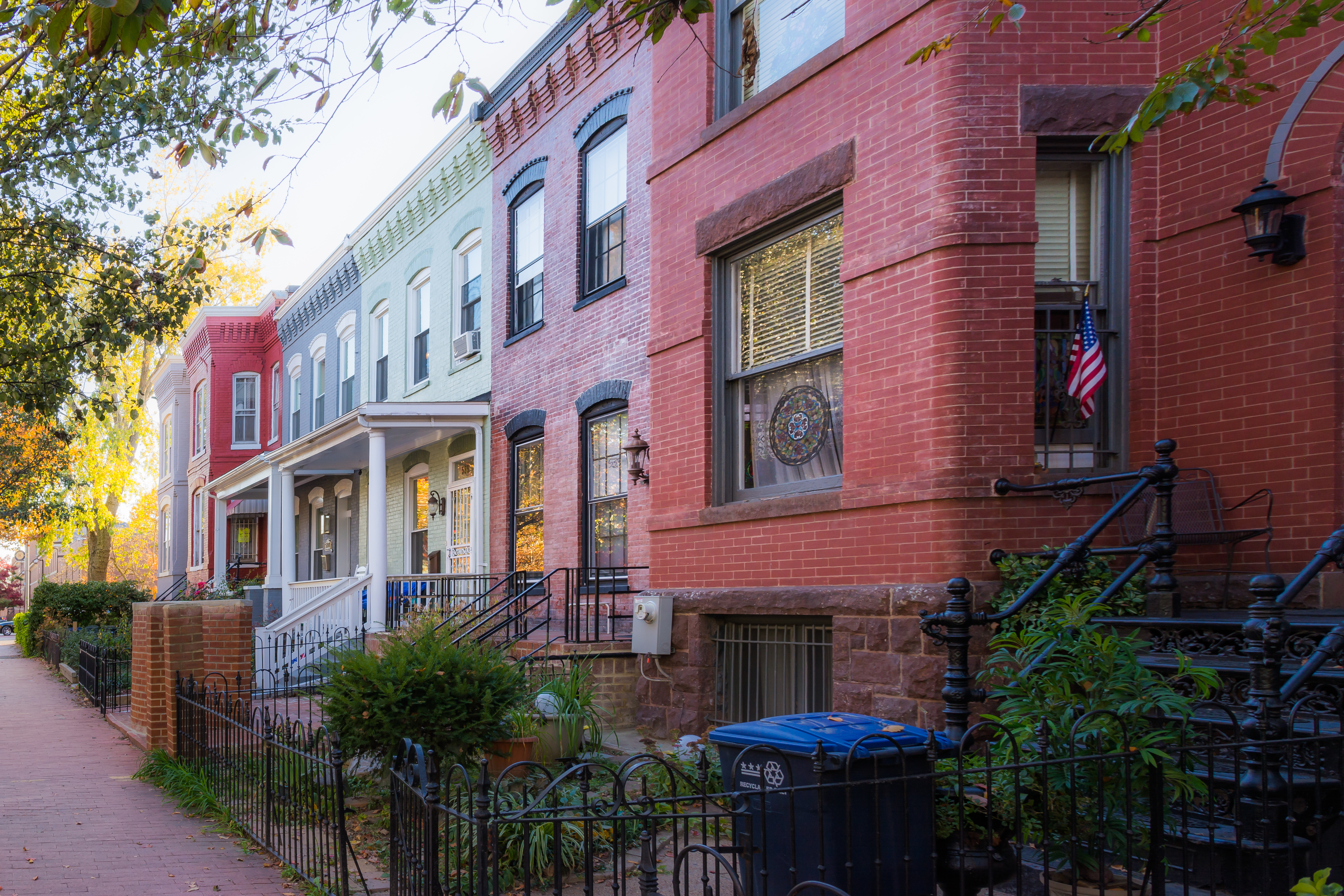 Washington DC Row Colorful Townhouses Brick Architecture  