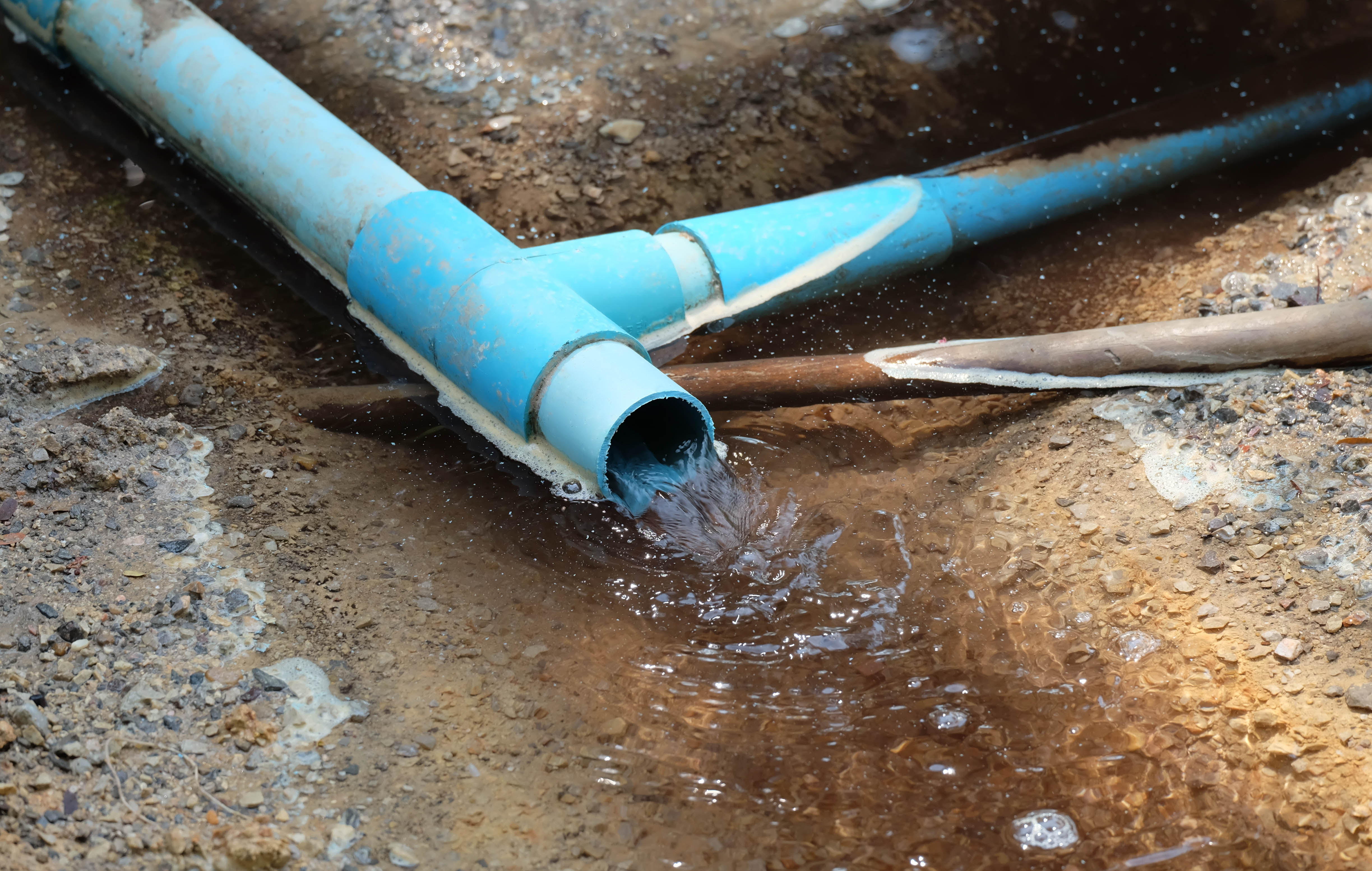 Close-up of a broken main water line