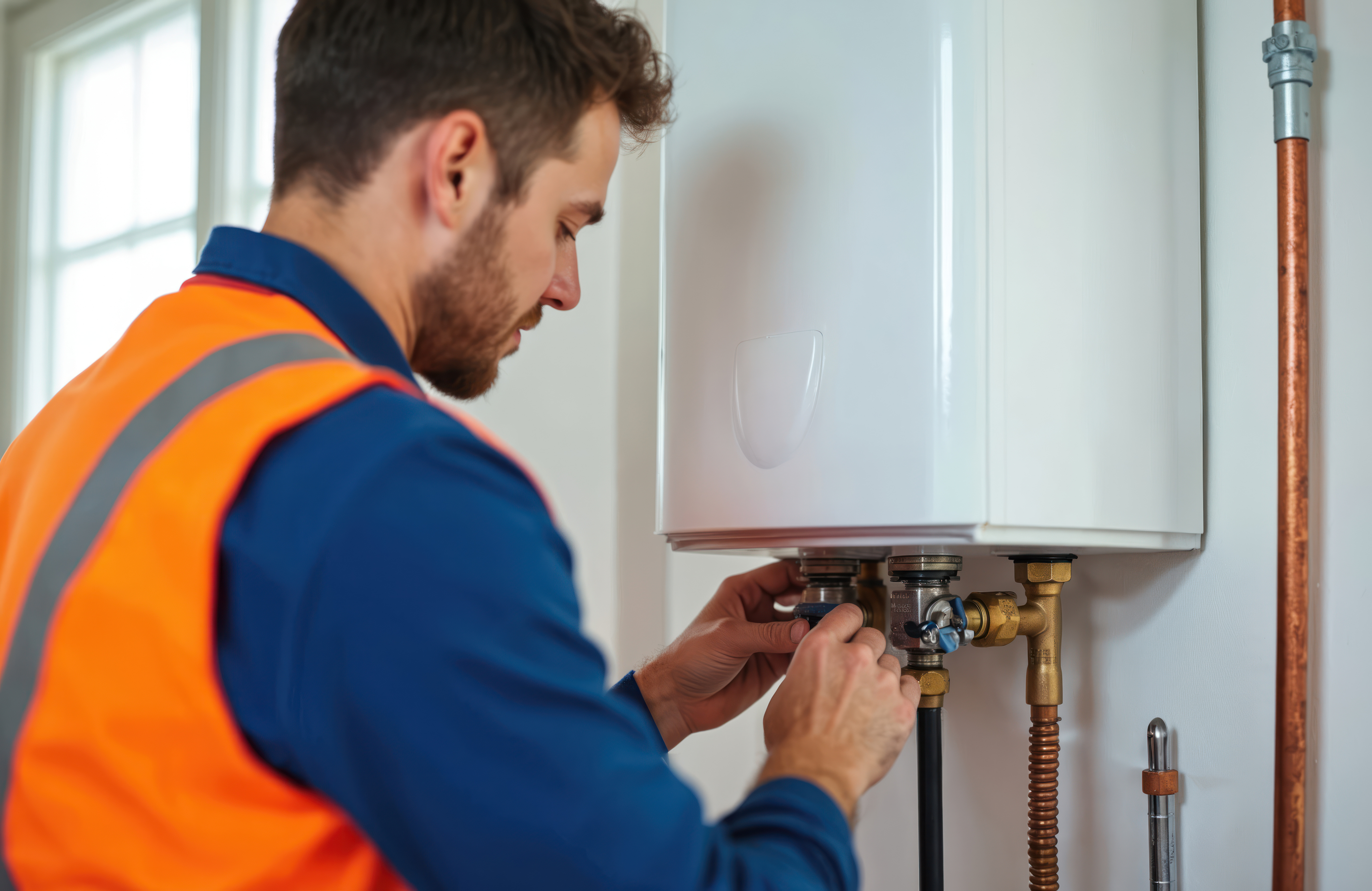 worker installing furnace